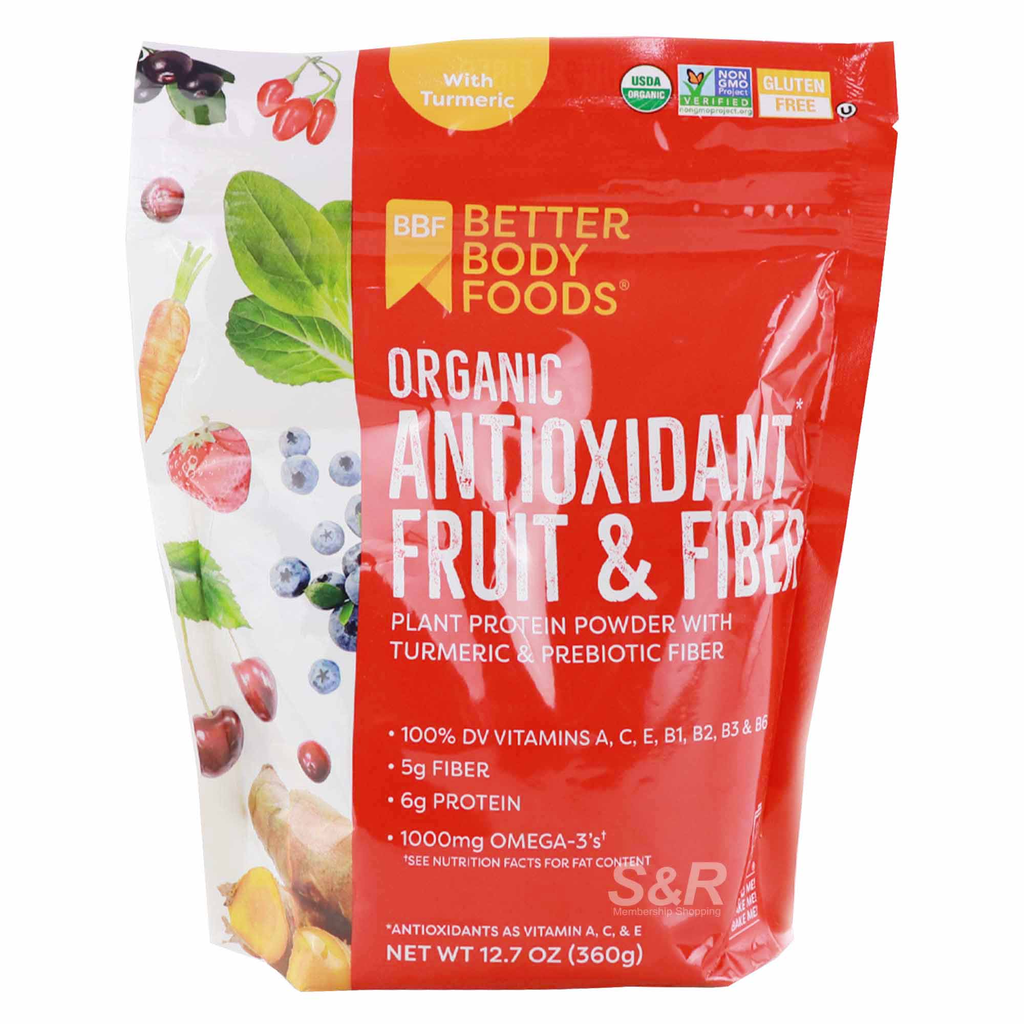 Better Body Foods Organic Antioxidant Fruit and Fiber Plant Protein Powder Turmeric and Prebiotic 360g Better Body Foods Organic Antioxidant Fruit and Fiber Plant Protein Powder Turmeric and Prebiotic 360g